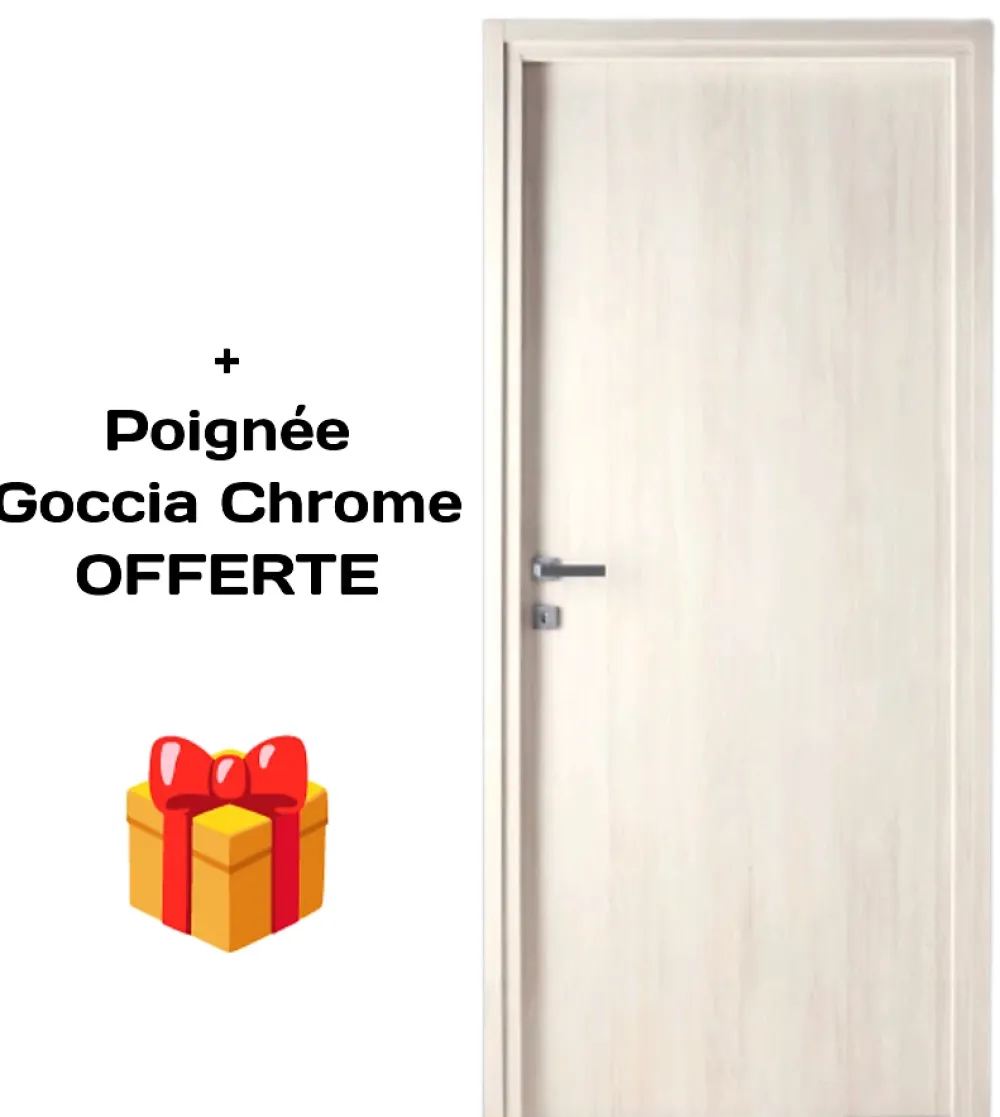 Porta la casa Bloc-porte fin de chantier coloris Latte, H.204 l.73cm, réversible + Poignée Goccia chrome Offerte- Bloc Porte