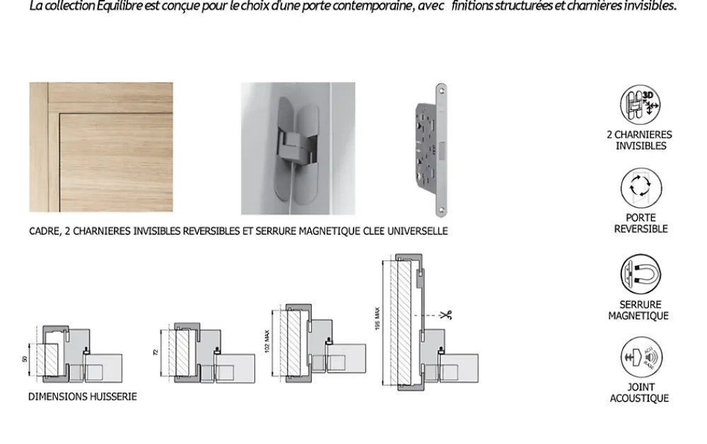 Porta la casa Bloc-porte fin de chantier Essence Gris, H.204 l.73cm, réversible + poignée Goccia chrome à clé OFFERTE- Bloc Porte