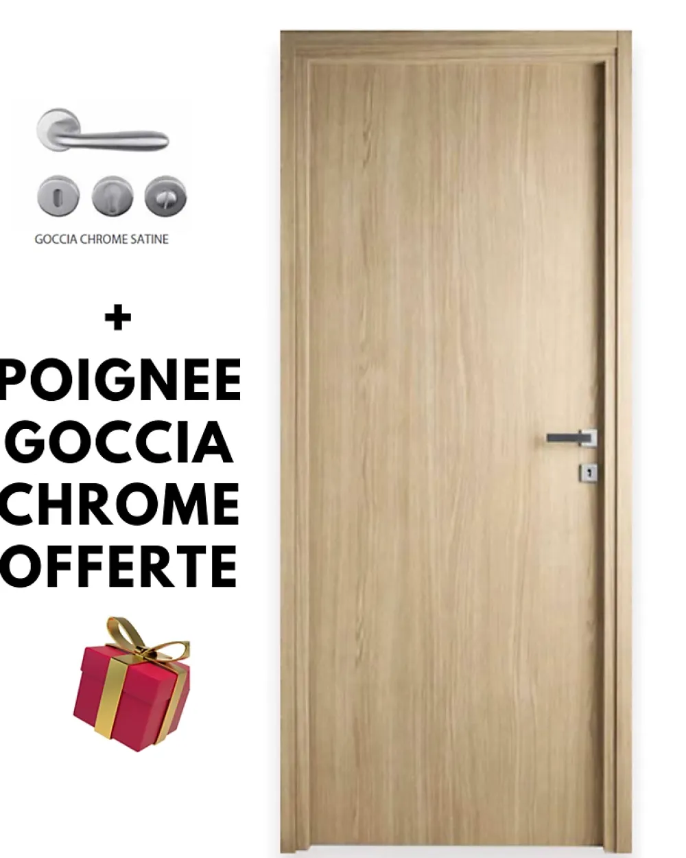 Porta la casa Bloc-porte fin de chantier Chêne Naturel, H.204 l.83cm, réversible + poignée offerte- Bloc Porte