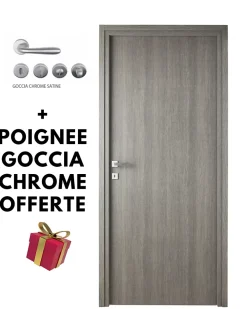 Porta la casa Bloc Porte<Bloc-porte fin de chantier Gris, H.204 l.83cm, réversible + poignée goccia chrome offerte