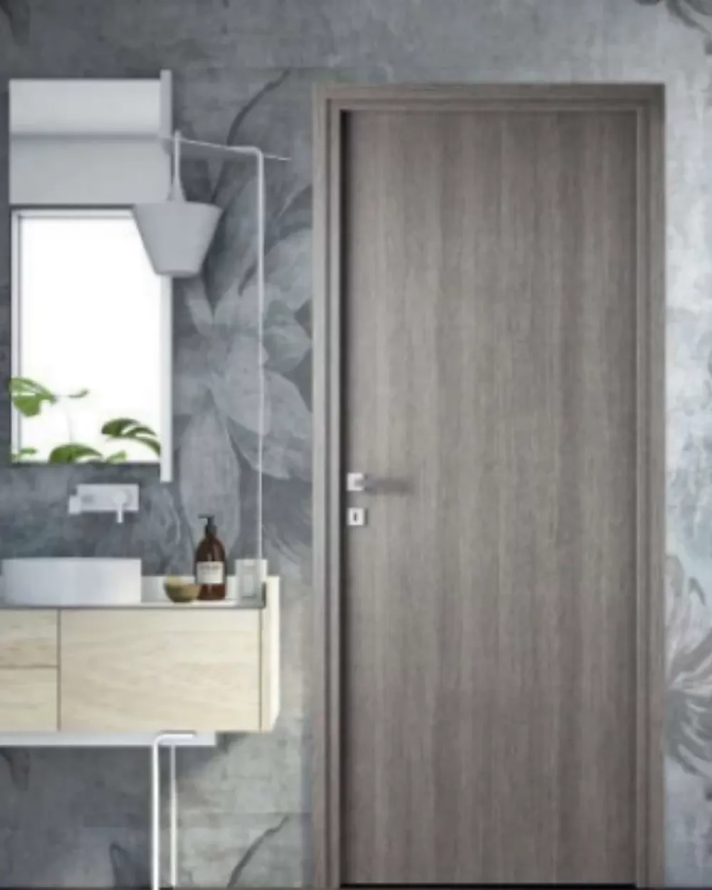 Porta la casa Bloc Porte<Bloc-porte fin de chantier Gris, H.204 l.83cm, réversible + poignée goccia chrome offerte