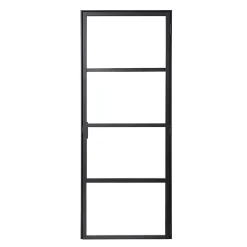 Bloc-porte Loft 4 carreaux vitrés transparents, poussant gauche, coloris noir mat H.213 x l.83cm- Bloc Porte