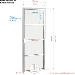 Bloc-porte Loft 4 carreaux vitrés transparents, poussant gauche, coloris noir mat H.213 x l.83cm- Bloc Porte