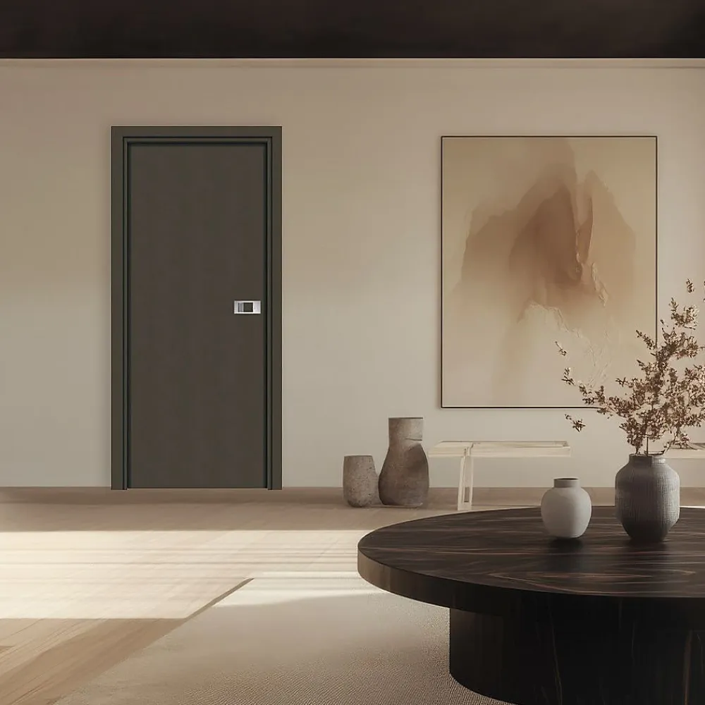 Reivilo Bloc Porte<Bloc-porte Miro avec poignée Exclusive grise, H.204 x l.63 cm, aspect cuir basalte