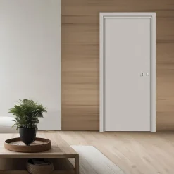 Reivilo Bloc-porte Miro avec poignée Exclusive grise, H.204 x l.63 cm, aspect cuir argile- Bloc Porte