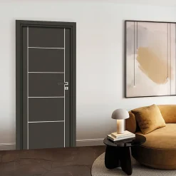 Reivilo Bloc-porte pose fin de chantier Premium Seymour, H.204 x l.73 cm, aspect cuir basalte, réversible- Bloc Porte