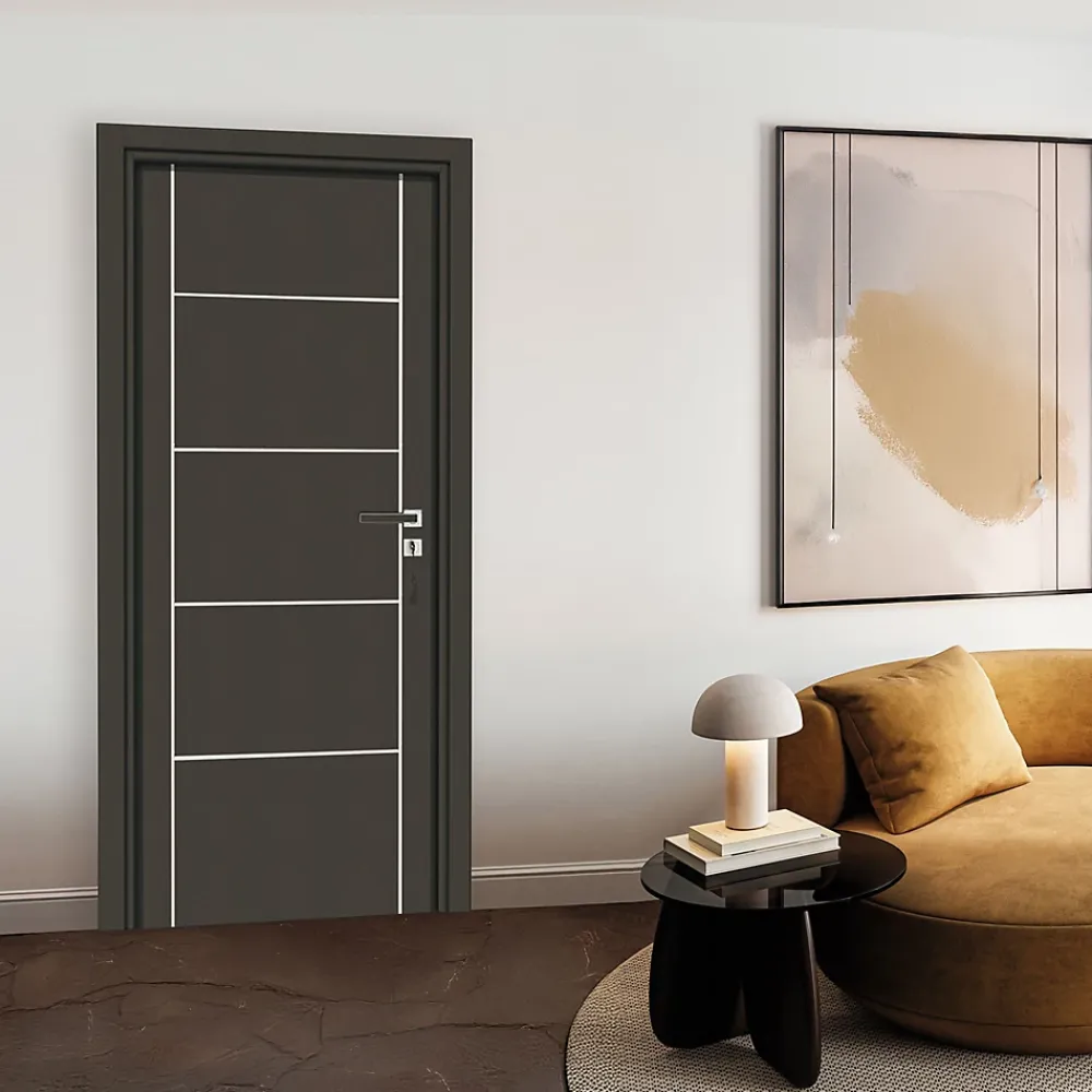 Reivilo Bloc-porte pose fin de chantier Premium Seymour, H.204 x l.73 cm, aspect cuir basalte, réversible- Bloc Porte