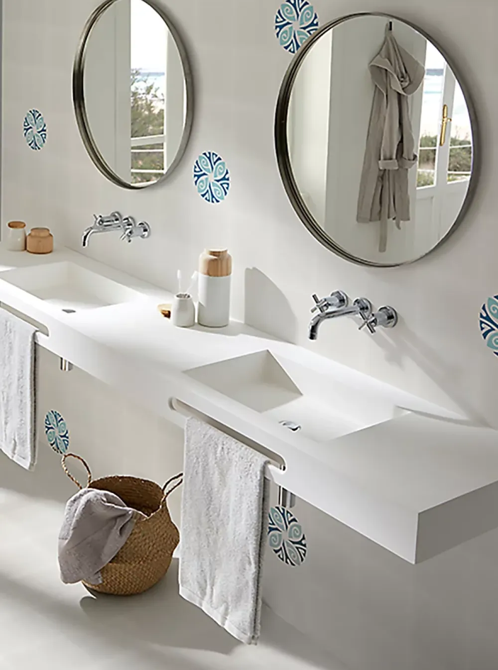 Pegane Boite de 24 Carreaux de ciment véritable 0,96m2/ Carreaux de ciment artisanaux coloris Bleu pour sol et mur - l.20 x L.20 cm- Mosaïque Pour Pièce À Vivre|Mosaïque Pour Salle De Bains
