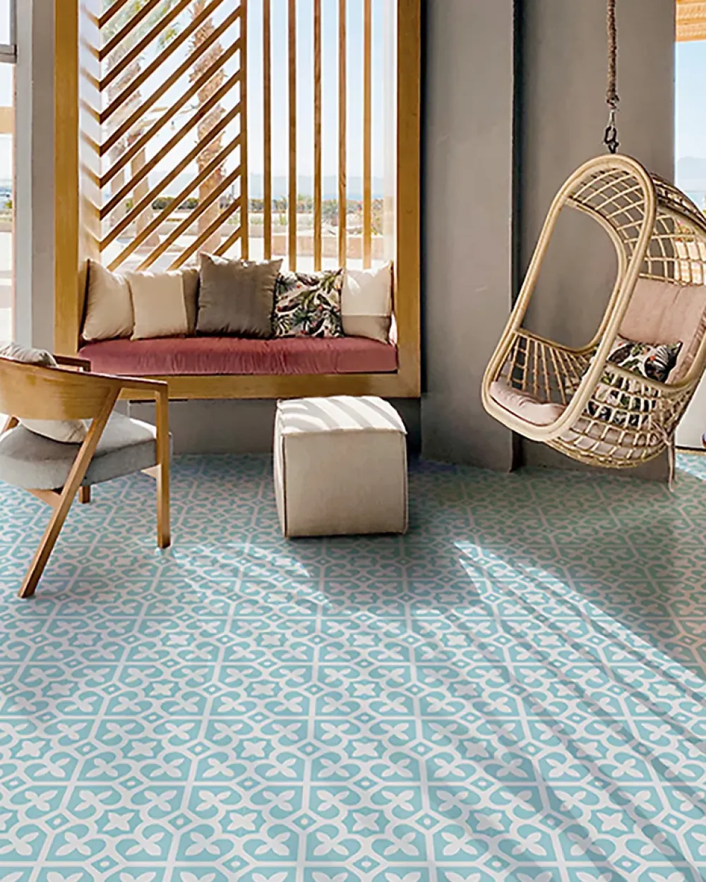 Pegane Mosaïque Pour Douche<Boite de 24 Carreaux de ciment véritable 0,96m2 / Carreaux de ciment artisanaux coloris bleu pour sol et mur - l.20 x L.20 cm