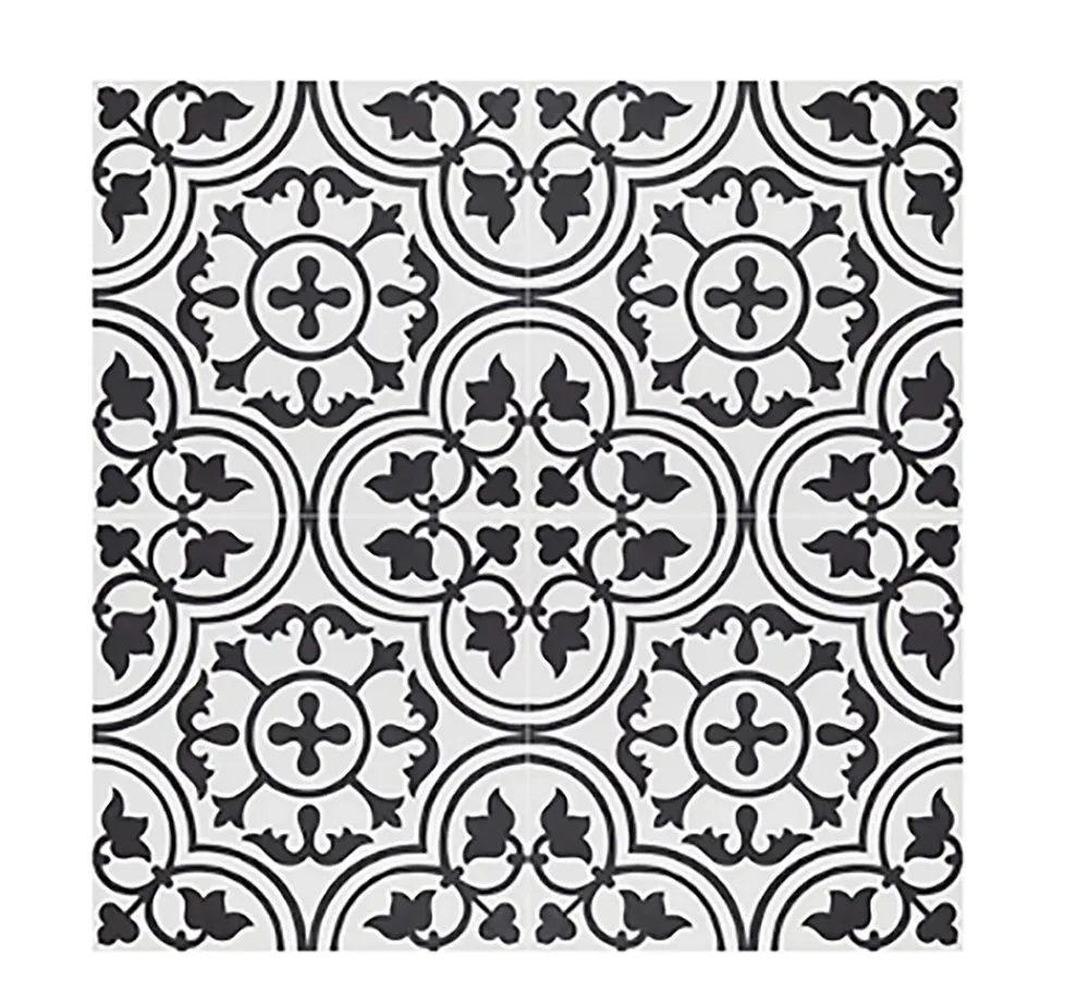 Pegane Boite de 24 Carreaux de ciment véritable 0,96m2 / Carreaux de ciment artisanaux pour sol et mur coloris noir/blanc- Mosaïque Pour Pièce À Vivre