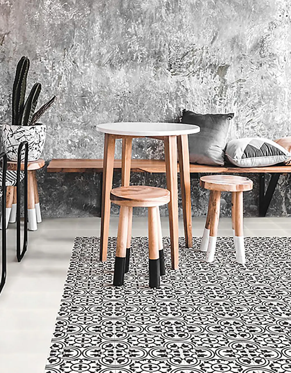 Pegane Boite de 24 Carreaux de ciment véritable 0,96m2 / Carreaux de ciment artisanaux pour sol et mur coloris noir/blanc- Mosaïque Pour Pièce À Vivre