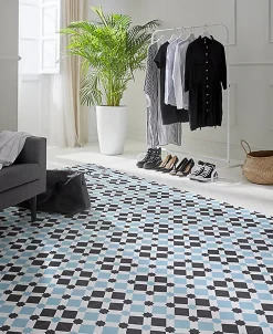 Pegane Mosaïque Pour Douche|Mosaïque Pour Pièce À Vivre<Boite de 24 Carreaux de ciment hydraulique 0,96m2 / Carreaux de ciment artisanaux pour sol et mur coloris bleu - l.20 x L.20 cm