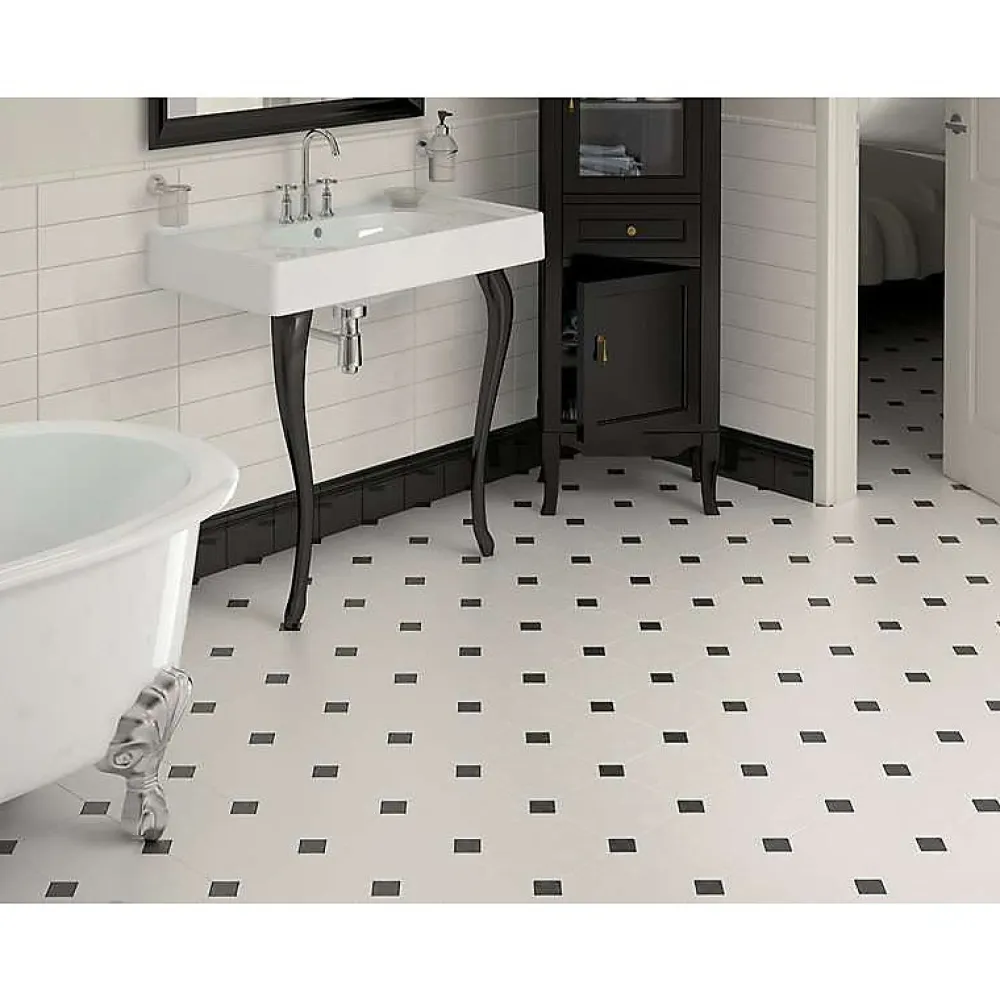 Aelle Carrelage Cabochon sol / mur uni noir brillant 4,6x4,6 cm TACO OCTAGONNEGRO- Carrelage Sol Uni