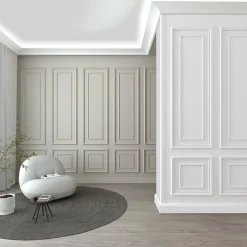 Eternal Parquet Moulure<Cadre de plafond 100 ml avec prédisposition LED 60 x 80 x 2000 mm en polymères - polystructuré