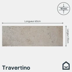 GoodHome Travertin<Carreau en travertin sol et mur L.60 x l.20 cm x ép.10 mm, Travertino