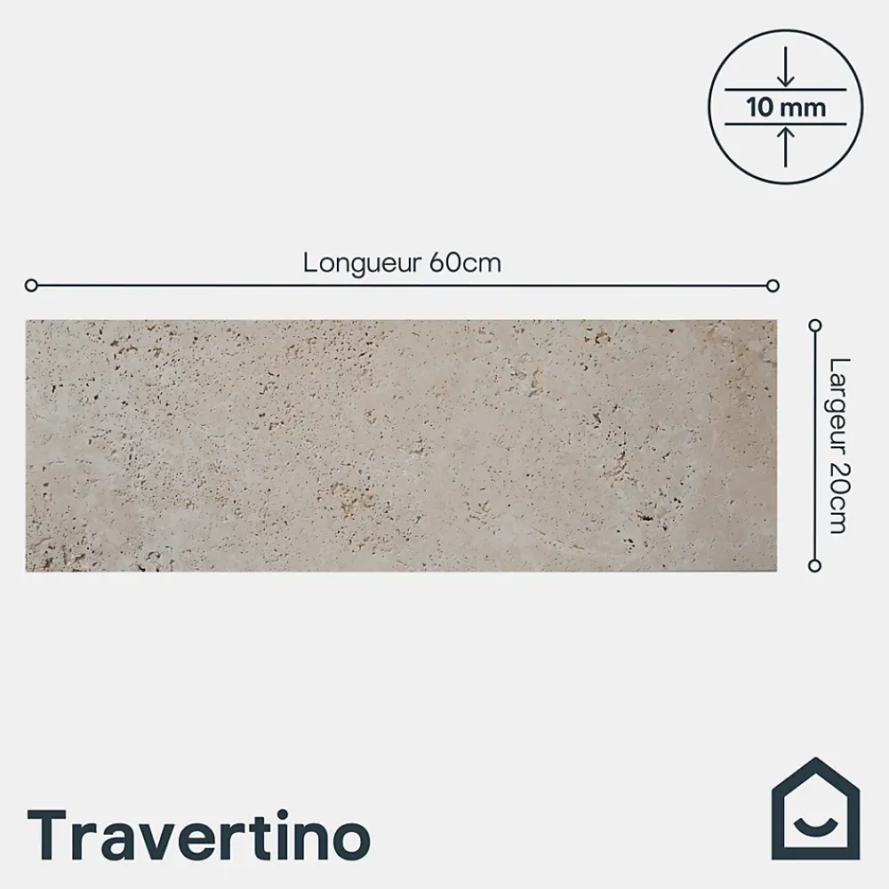 GoodHome Travertin<Carreau en travertin sol et mur L.60 x l.20 cm x ép.10 mm, Travertino