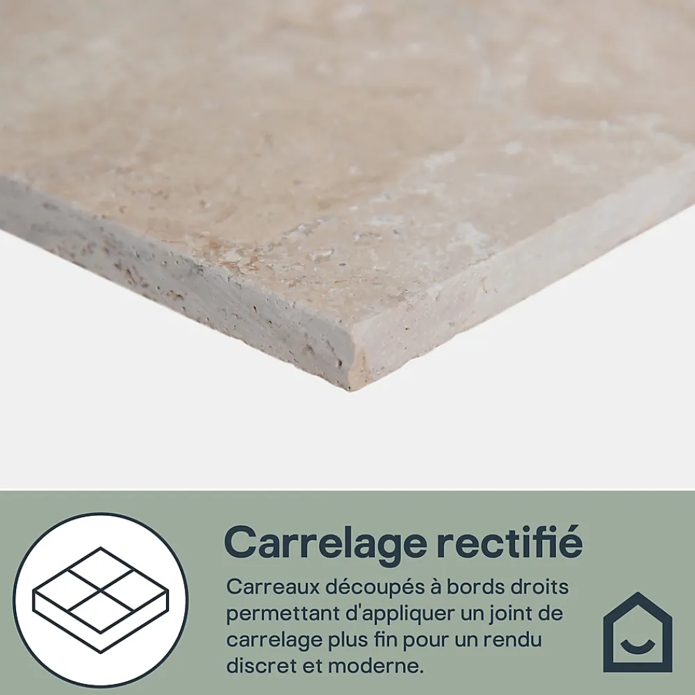 GoodHome Travertin<Carreau en travertin sol et mur L.60 x l.20 cm x ép.10 mm, Travertino