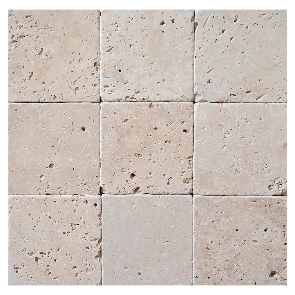 GoodHome Carreau en travertin sol et mur L.10 x l.10 cm x ép.10 mm, Travertino- Travertin