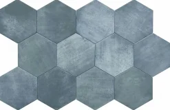 Lux Mosaic Carreau Hexagonal en Grès Cérame Effet Ciment. Série Denia Bleu 14x16 cm- Carrelage Sol Pour Cuisine|Carrelage Sol Pour Pièce À Vivre