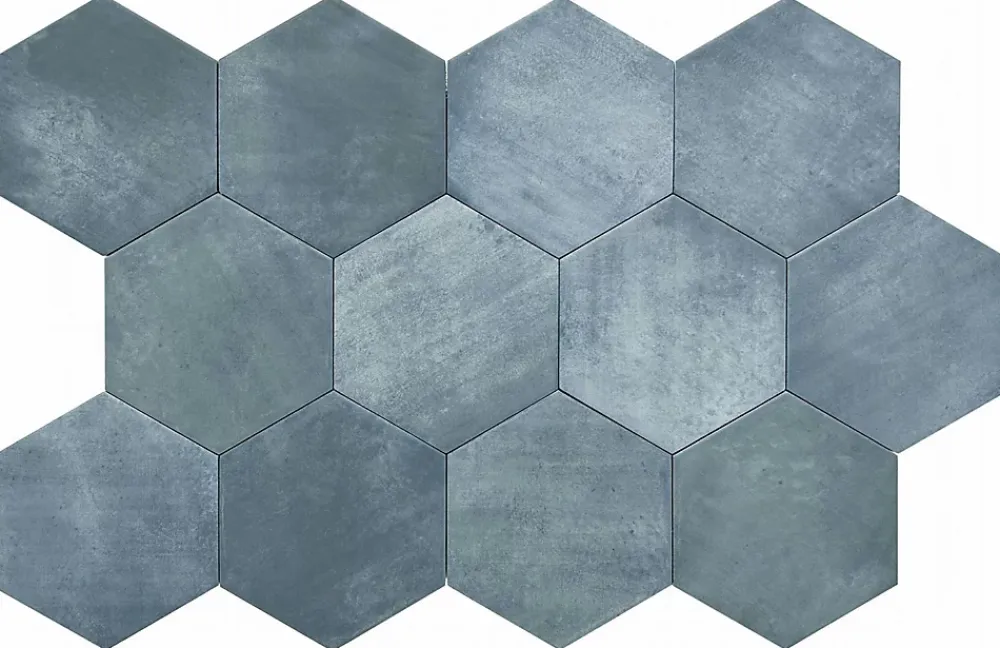 Lux Mosaic Carreau Hexagonal en Grès Cérame Effet Ciment. Série Denia Bleu 14x16 cm- Carrelage Sol Pour Cuisine|Carrelage Sol Pour Pièce À Vivre