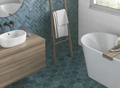 Lux Mosaic Carreau Hexagonal en Grès Cérame Effet Ciment. Série Denia Bleu 14x16 cm- Carrelage Sol Pour Cuisine|Carrelage Sol Pour Pièce À Vivre