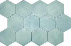 Lux Mosaic Carreau Hexagonal en Grès Cérame Effet Ciment. Série Denia Ciel 14x16 cm- Carrelage Sol Effet Béton|Carrelage Sol Pour Salle De Bains