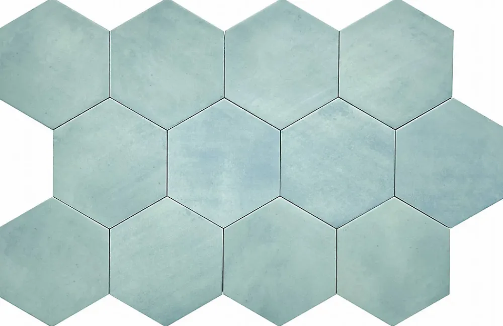 Lux Mosaic Carreau Hexagonal en Grès Cérame Effet Ciment. Série Denia Ciel 14x16 cm- Carrelage Sol Effet Béton|Carrelage Sol Pour Salle De Bains