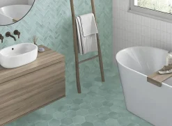 Lux Mosaic Carreau Hexagonal en Grès Cérame Effet Ciment. Série Denia Ciel 14x16 cm- Carrelage Sol Effet Béton|Carrelage Sol Pour Salle De Bains