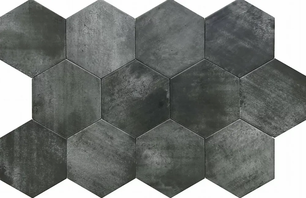 Lux Mosaic Carreau Hexagonal en Grès Cérame Effet Ciment. Série Denia Graphite 14x16 cm- Carrelage Sol Effet Béton|Carrelage Sol Pour Cuisine