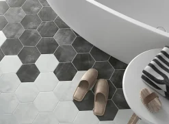 Lux Mosaic Carreau Hexagonal en Grès Cérame Effet Ciment. Série Denia Graphite 14x16 cm- Carrelage Sol Effet Béton|Carrelage Sol Pour Cuisine