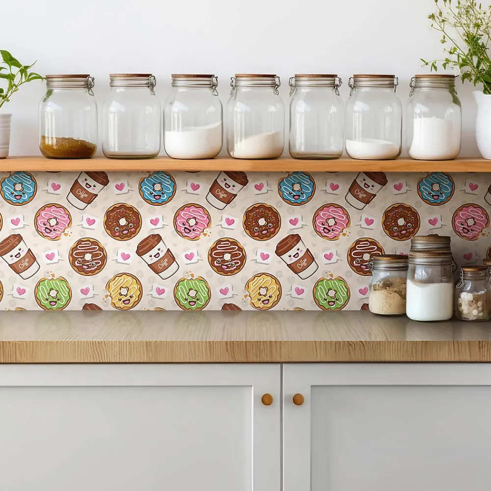 Tulup Carreaux vinyle 30x30 cm Beignets et café de dessins animés 9 pcs- Dalle Et Lame Pvc