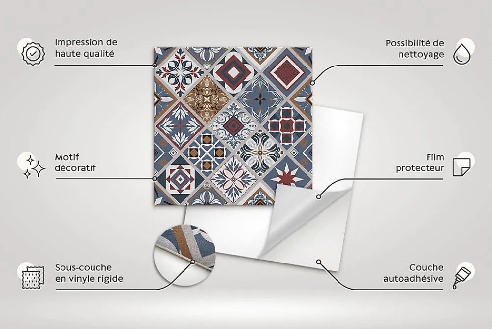 Tulup Carreaux vinyle 30x30 cm Feuilles de plantes bohèmes 9 pcs- Dalle Et Lame Pvc