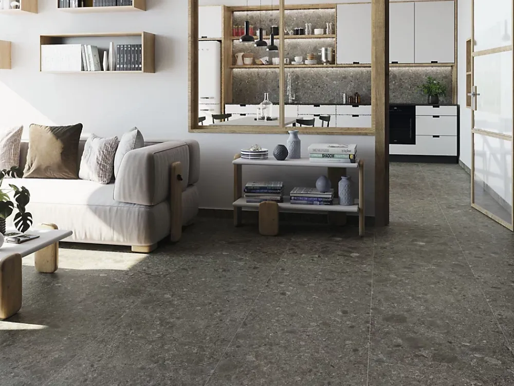 Tinker Carrelage Aspect terrazzo Berma noir R-11 60x60 cm- Carrelage Extérieur Et Terrasse
