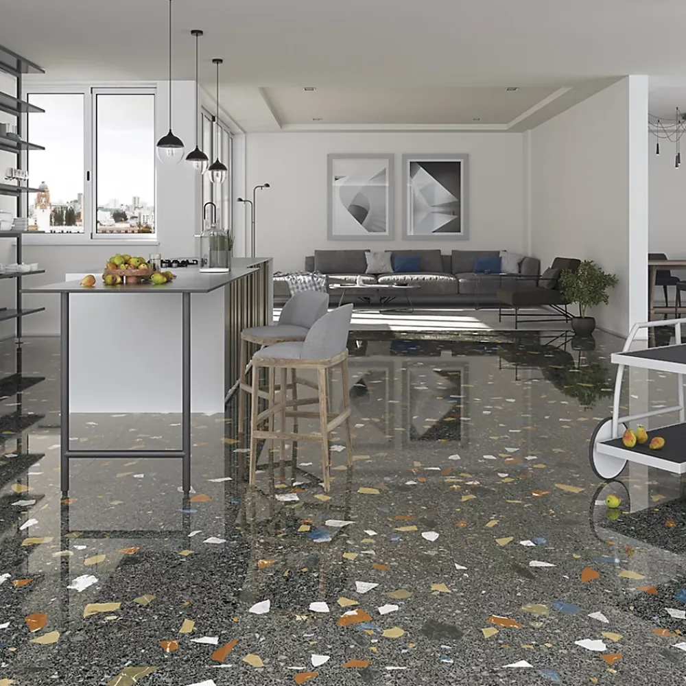 Tinker Carrelage Aspect terrazzo Straci noir poli 79.5x79.5 cm- Carrelage Sol Effet Terrazzo