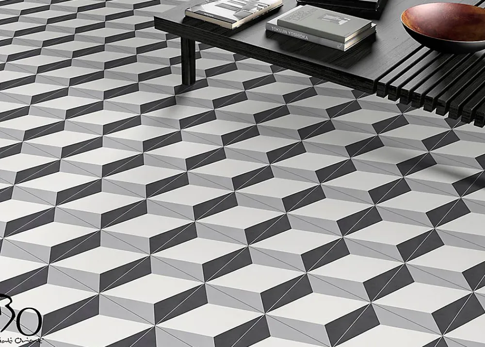 Carrelage Signature Carrelage carreau ciment 20x20 cm décor Classique Blanc/Gris Fonce/Anthracite 16 mm- vendu par boite de 0,16 m2 soit 4 carreaux -- Travertin