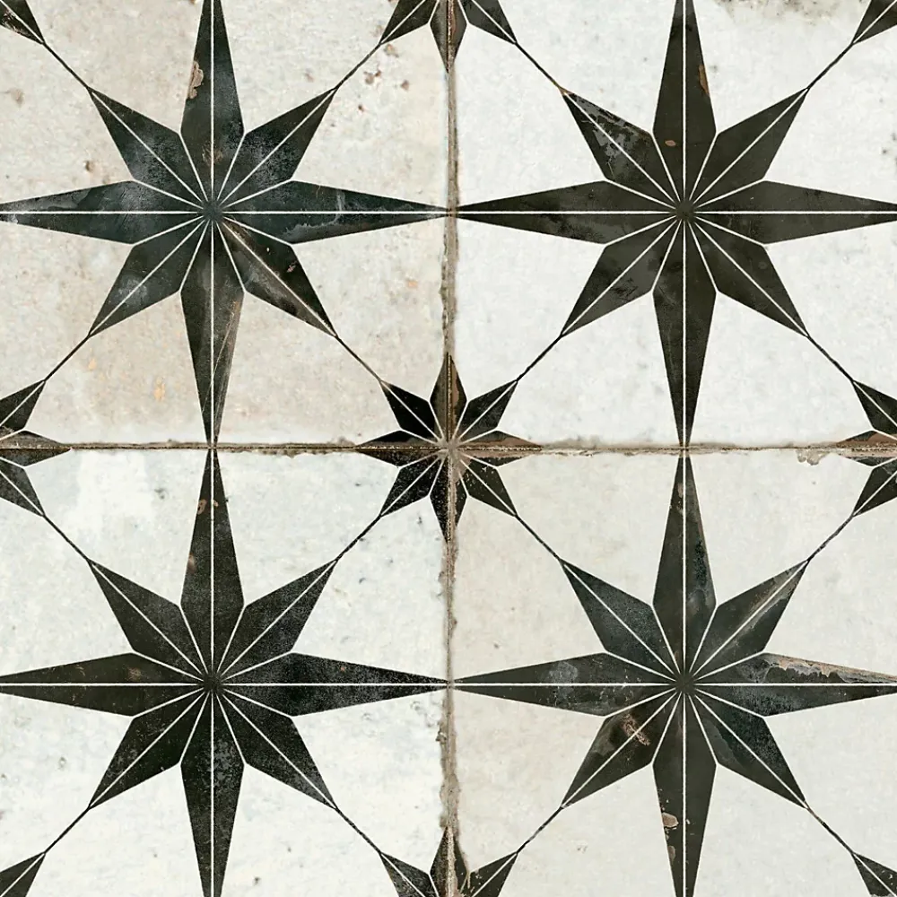 Concept Mosaïque Carrelage carreaux de ciment FS STAR N 45x45 Etoile noire et blanche- Carrelage Sol Effet Carreaux De Ciment