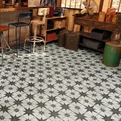 Concept Mosaïque Carrelage carreaux de ciment FS STAR N 45x45 Etoile noire et blanche- Carrelage Sol Effet Carreaux De Ciment