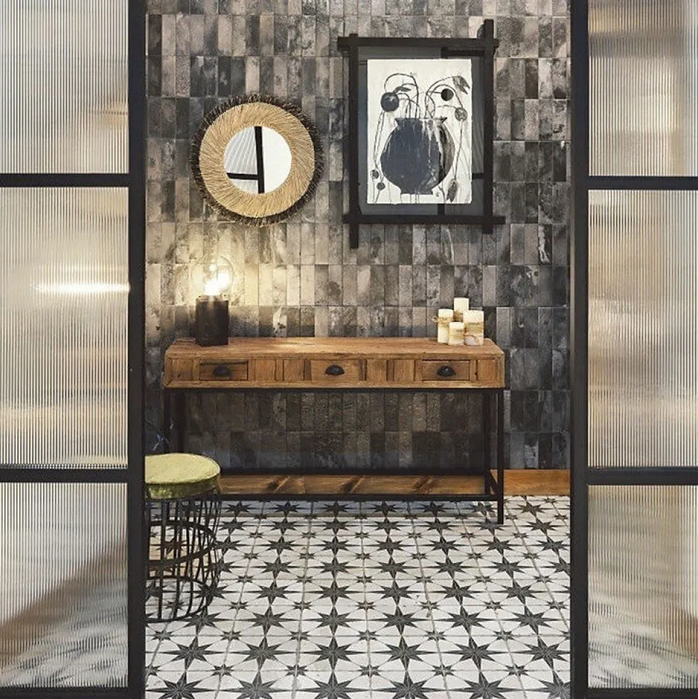 Concept Mosaïque Carrelage carreaux de ciment FS STAR N 45x45 Etoile noire et blanche- Carrelage Sol Effet Carreaux De Ciment