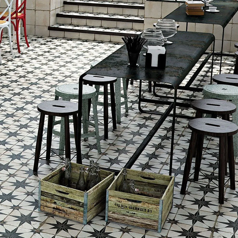 Concept Mosaïque Carrelage carreaux de ciment FS STAR N 45x45 Etoile noire et blanche- Carrelage Sol Effet Carreaux De Ciment