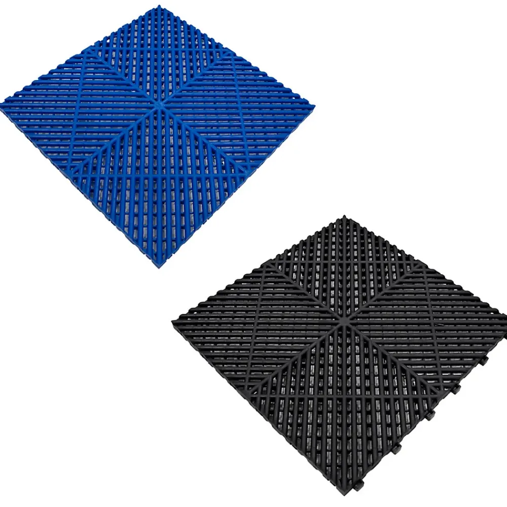 MonsterShop Dalle Pvc Garage<Carrelage de Sol Ventilé Pour Garage Avec Bordure (165 x Noir & 60 Bleu)
