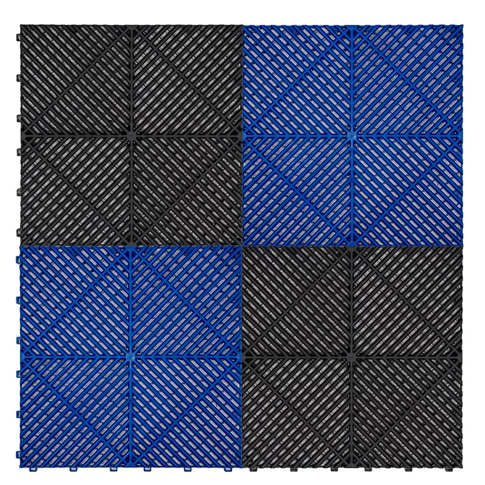 MonsterShop Dalle Pvc Garage<Carrelage de Sol Ventilé Pour Garage Avec Bordure (165 x Noir & 60 Bleu)