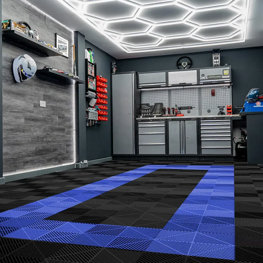 MonsterShop Dalle Pvc Garage<Carrelage de Sol Ventilé Pour Garage Avec Bordure (165 x Noir & 60 Bleu)