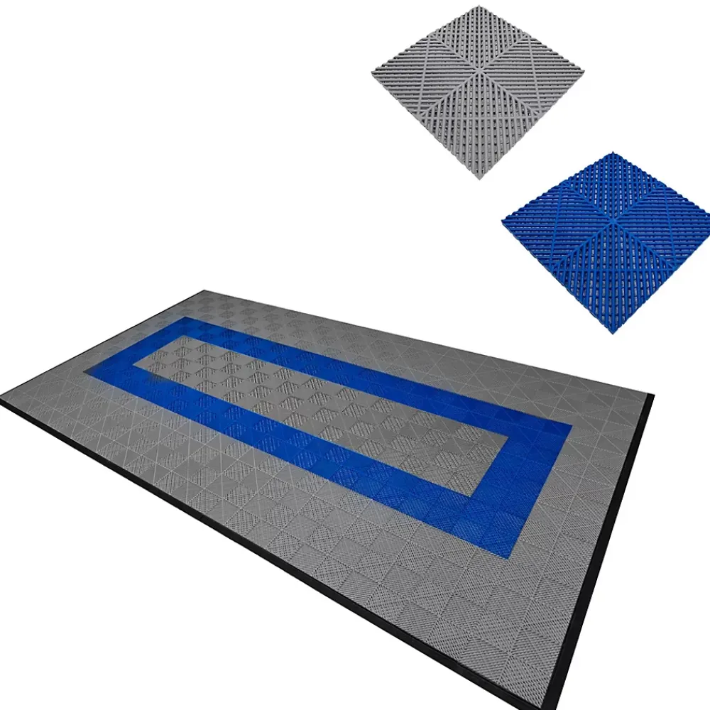 MonsterShop Carrelage de Sol Ventilé Pour Garage Avec Bordure (90 x Gris & 30 Bleu)- Dalle Pvc Garage