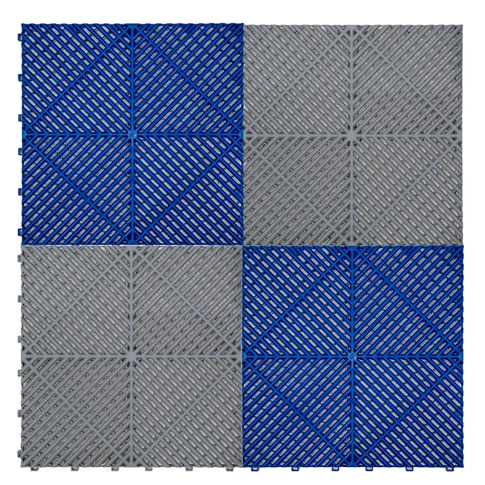 MonsterShop Carrelage de Sol Ventilé Pour Garage Avec Bordure (90 x Gris & 30 Bleu)- Dalle Pvc Garage
