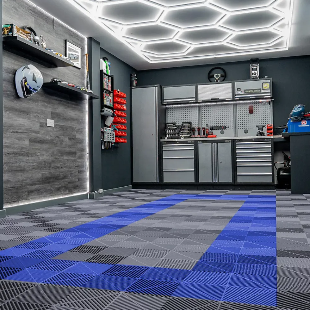 MonsterShop Carrelage de Sol Ventilé Pour Garage Avec Bordure (90 x Gris & 30 Bleu)- Dalle Pvc Garage