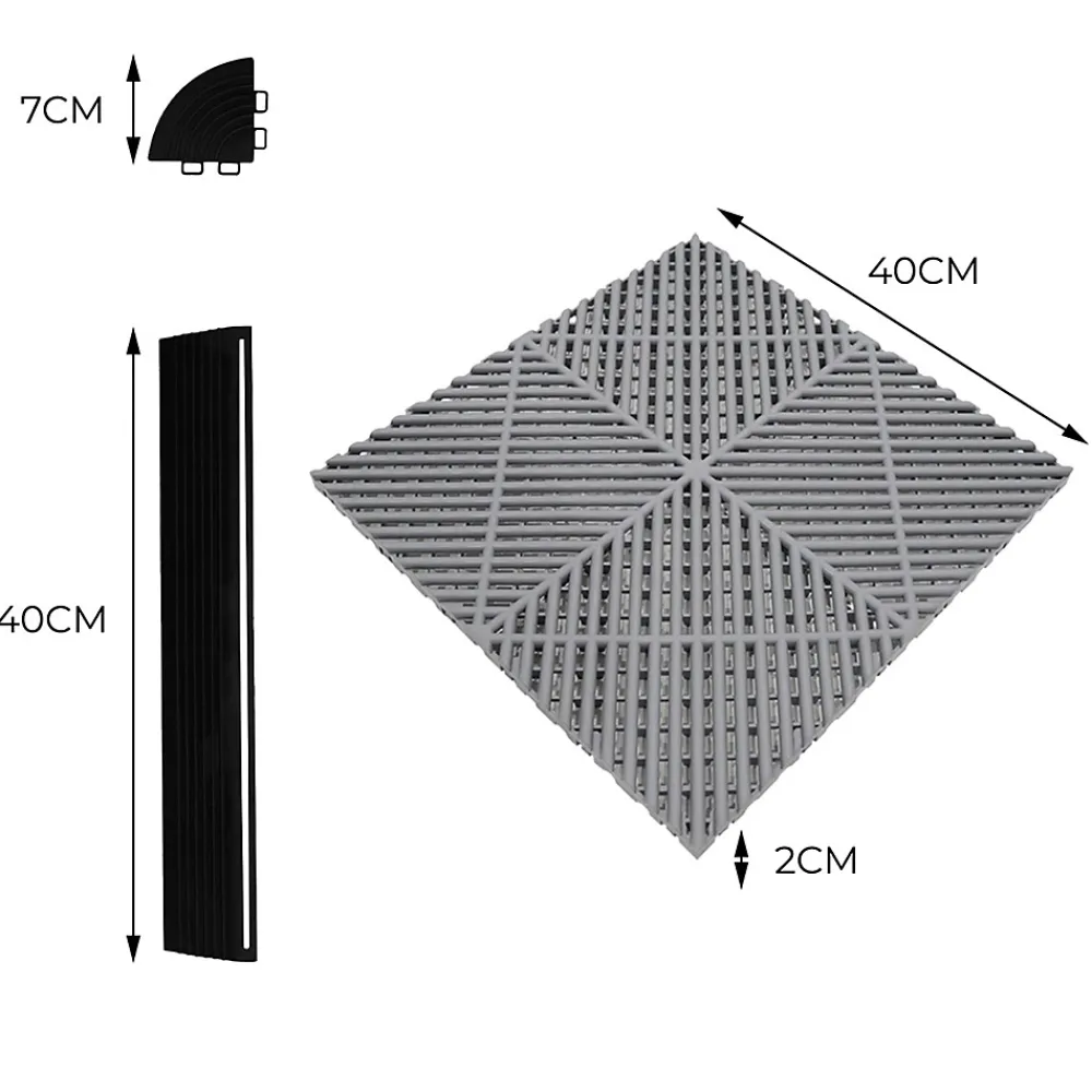 MonsterShop Carrelage de Sol Ventilé Pour Garage Avec Bordure (90 x Gris & 30 Bleu)- Dalle Pvc Garage