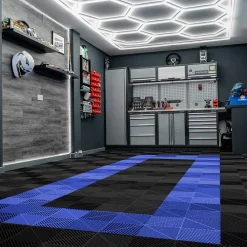 MonsterShop Dalle Pvc Garage<Carrelage de Sol Ventilé Pour Garage Avec Bordure (90 x Noir & 30 Bleu)