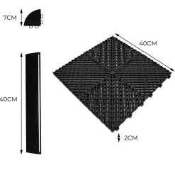 MonsterShop Dalle Pvc Garage<Carrelage de Sol Ventilé Pour Garage Avec Bordure (90 x Noir & 30 Bleu)