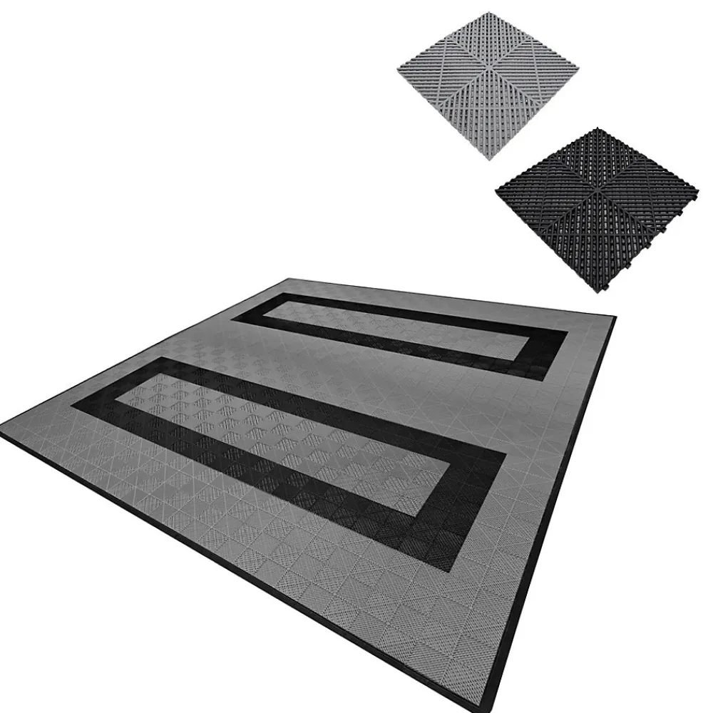 MonsterShop Carrelage de Sol Ventilé Pour Garage Avec Bordure (165 x Gris & 60 Noir)- Dalle Pvc Garage