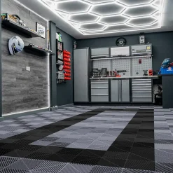 MonsterShop Carrelage de Sol Ventilé Pour Garage Avec Bordure (165 x Gris & 60 Noir)- Dalle Pvc Garage